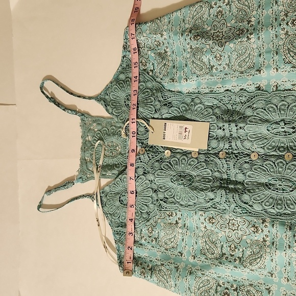 Miss Me SZ L Seafoam Green Floral Strap Lace Ruffle Hem Sleeveless Cami Top Boho - Picture 11 of 15